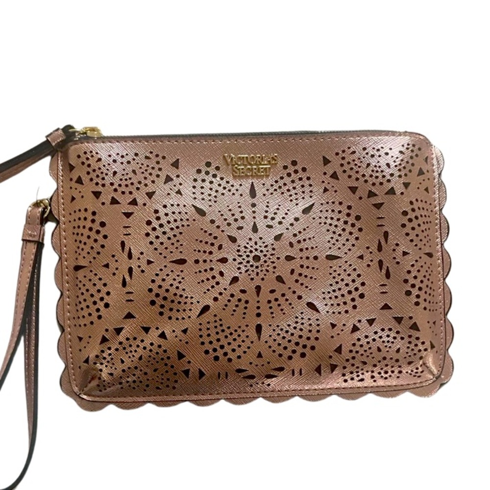 Victoria secret copper rose gold lace wristlet clutch NWOT
